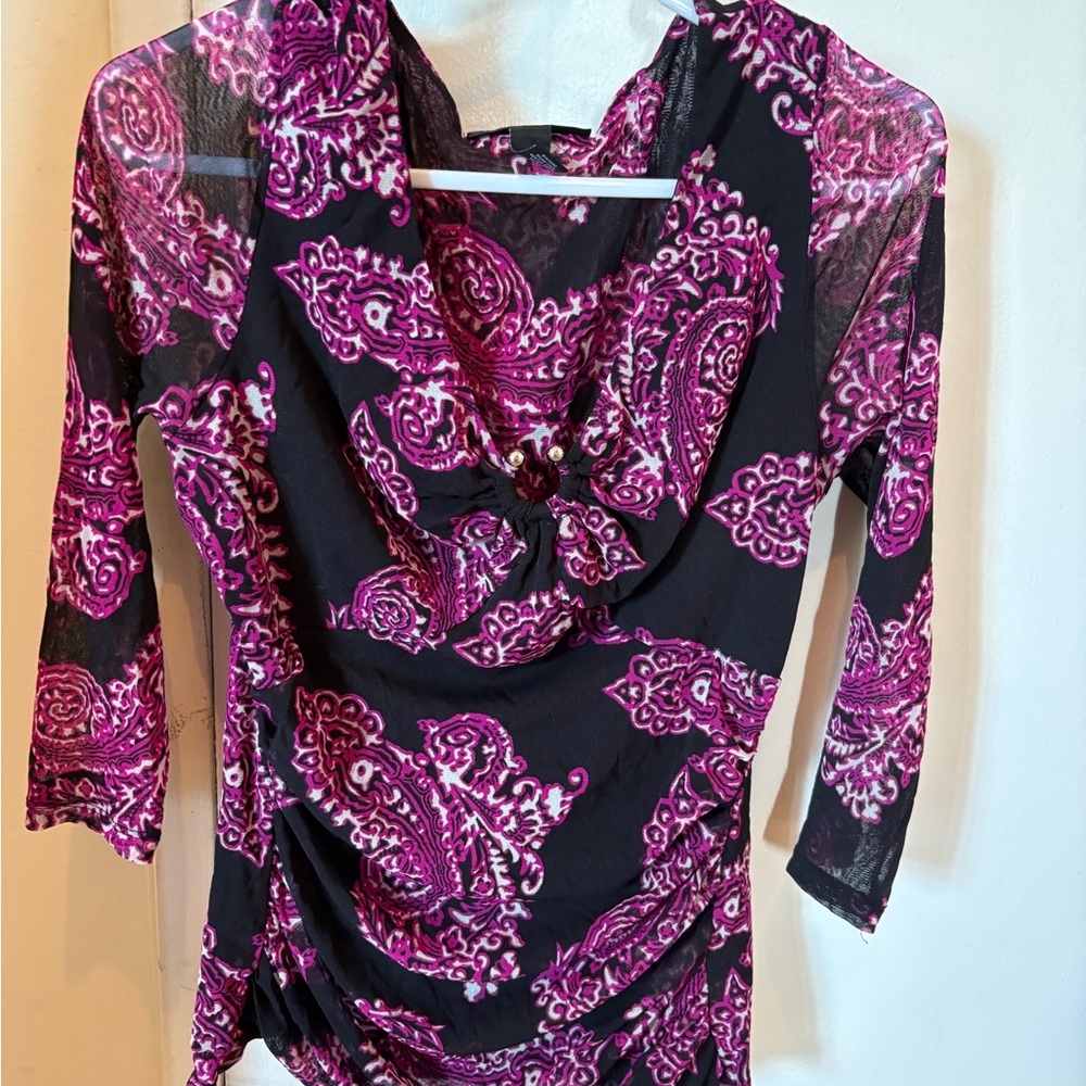 INC Black and Pink Paisley XL Blouse